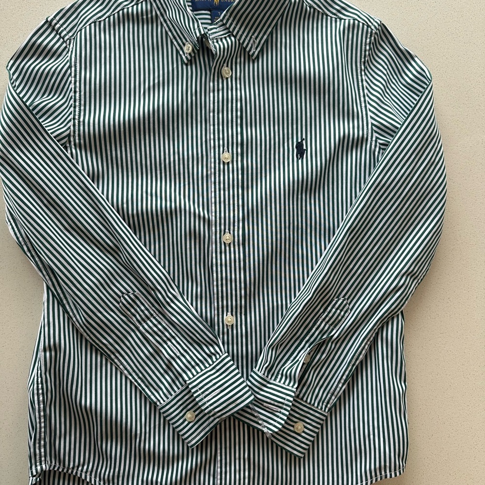 Ralph Lauren Green Striped Button Down Shirt